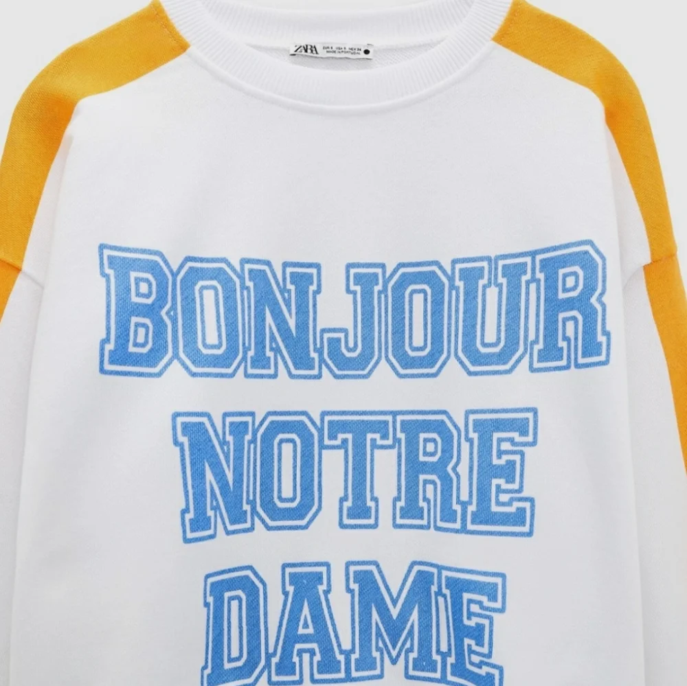 Zara “Bonjour Notre Dame” White Contrast Sweatshirt bloggers favorite - Picture 3 of 10